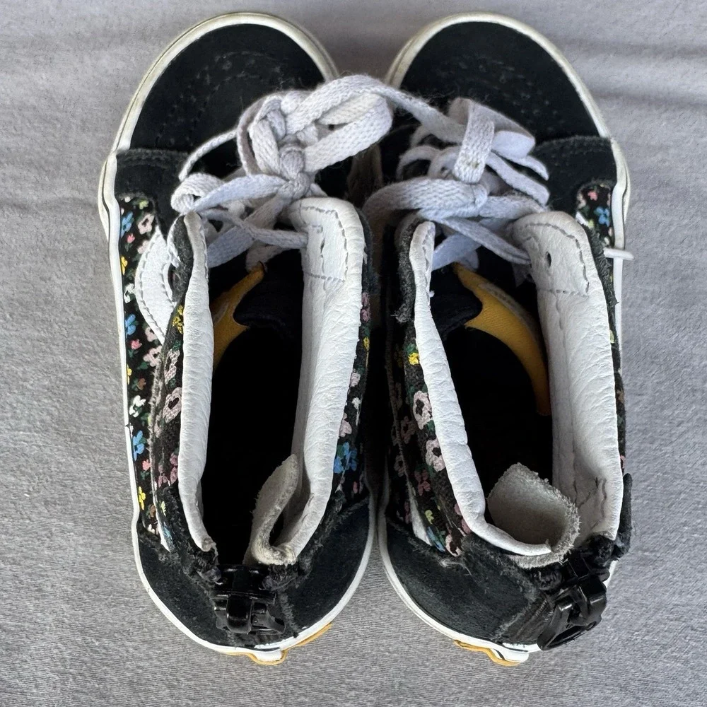Size 11.5c - VANS‎ Toddler Sk8-Hi Zip Flowers Black /White Skate Canvas Sneakers